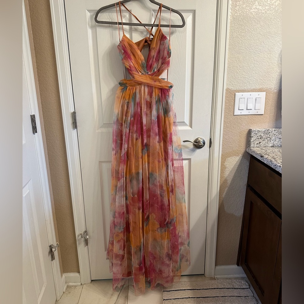 Maniju | watercolor cutout maxi dress